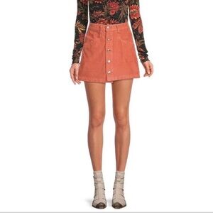 NWT Free People Corduroy Mini Skirt Size 2 Burnt Orange A-Line Button Front
